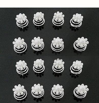 Moeni Wedding Bridal White Faux Pearl Flower Hair Spiral Twist Spin Hair Pins-PARCELONA-ebuyfashion.com
