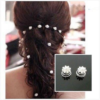 Moeni Wedding Bridal White Faux Pearl Flower Hair Spiral Twist Spin Hair Pins-PARCELONA-ebuyfashion.com
