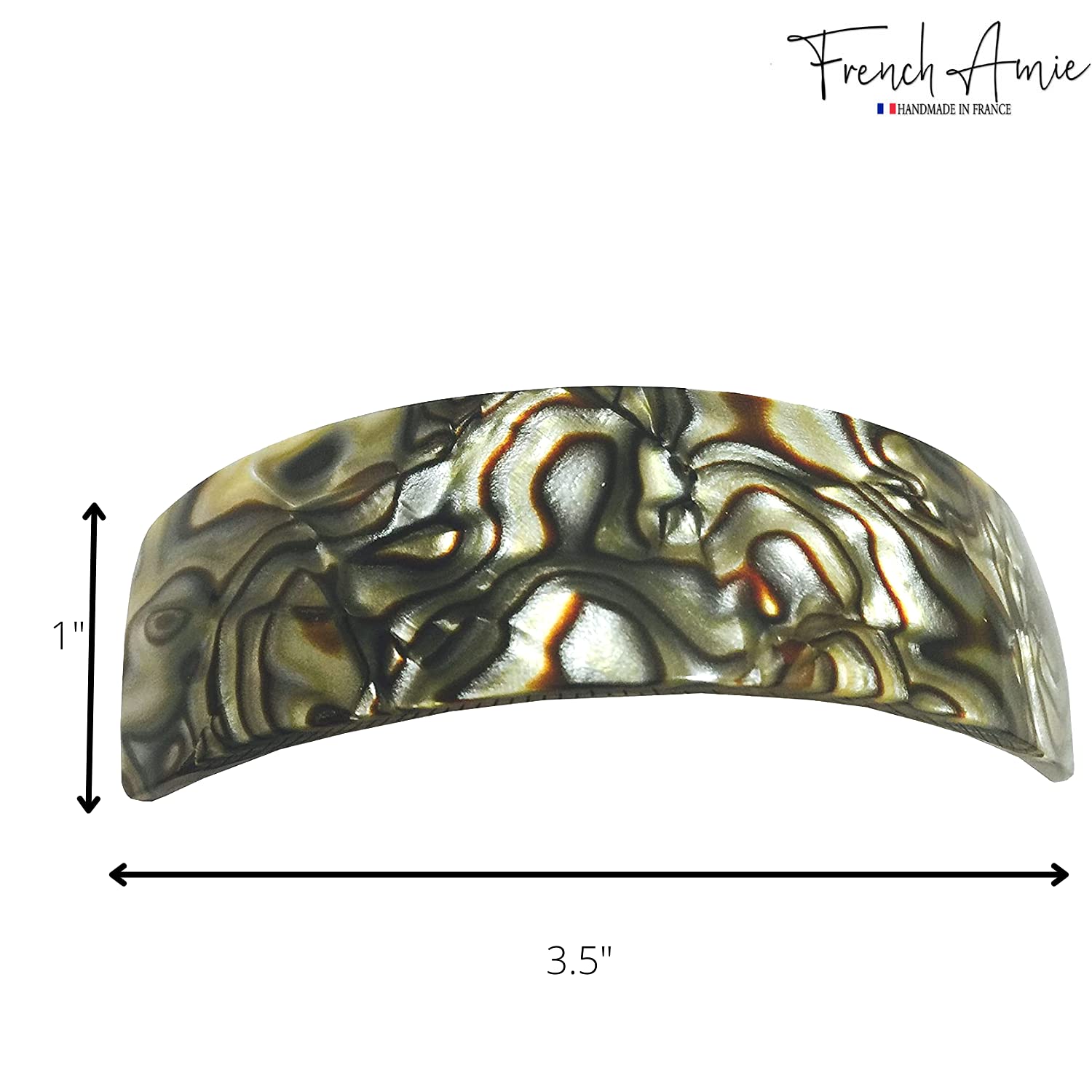 French Amie Curved Onyx Large Handmade Celluloid Volume Hair Clip Barrette
