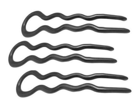 Parcelona French 3.5 Inches Large Wavy Black U Shaped Hair Pin 3 in Pack-PARCELONA-ebuyfashion.com