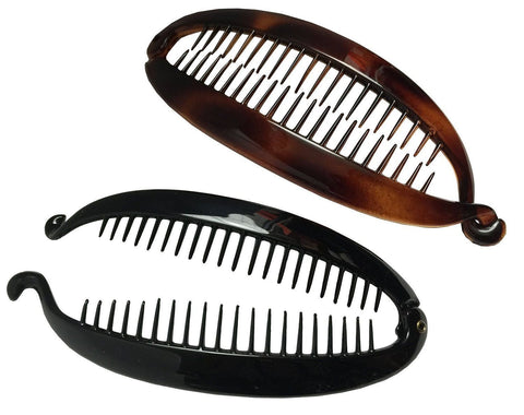 Parcelona French Elongated Shell Black Extra Large Ponytail Banana Hair Clip-PARCELONA-ebuyfashion.com