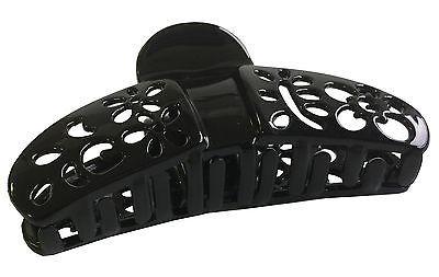 Parcelona French Fleur Medium Shell Black Covered Spring Hair Claw Clip-Parcelona-ebuyfashion.com