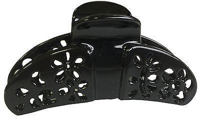 Parcelona French Fleur Medium Shell Black Covered Spring Hair Claw Clip-Parcelona-ebuyfashion.com