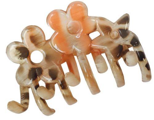 Parcelona French Flowers Small Grey Peach Hand Painted Jaw Hair Claw Clip-PARCELONA-ebuyfashion.com