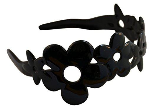 Parcelona French Girls Flower Black Celluloid Wide Hair Head Band Headband-PARCELONA-ebuyfashion.com