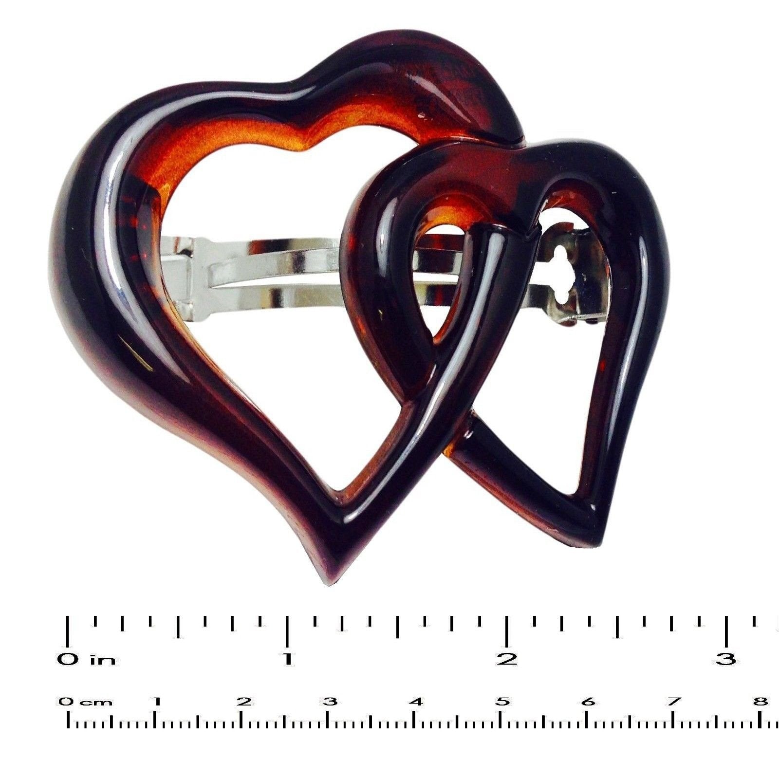 Parcelona French Medium Twin Heart Strong Grip Celluloid Tortoise Barrette-Parcelona-ebuyfashion.com