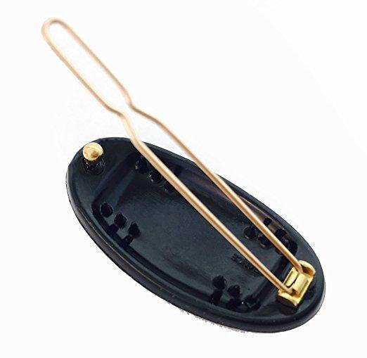 Parcelona French Oval Black Small Snap on Hair Pin Barrette Clip 2 Pcs-PARCELONA-ebuyfashion.com