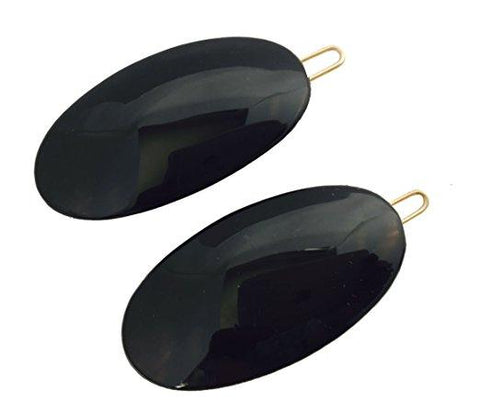 Parcelona French Oval Black Small Snap on Hair Pin Barrette Clip 2 Pcs-PARCELONA-ebuyfashion.com
