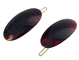 Parcelona French Oval Shell Brown Small Snap on Hair Pin Barrette Clip 2 Pcs-PARCELONA-ebuyfashion.com