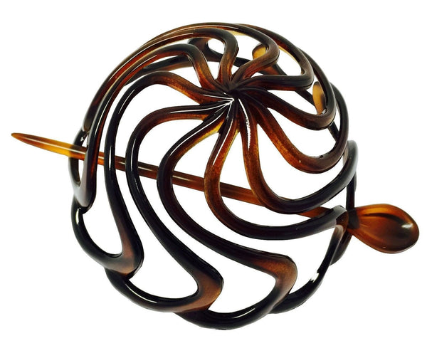 Parcelona French Swirls Black Shell Large Celluloid Chignon Slide Hair Bun Cover-Parcelona-ebuyfashion.com