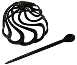 Parcelona French Swirls Black Shell Large Celluloid Chignon Slide Hair Bun Cover-Parcelona-ebuyfashion.com