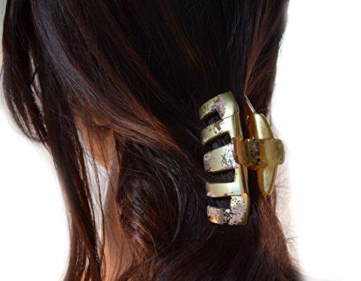 Parcelona French Tubular Golden Pink Grey Splash Hand Painted Jaw Hair Claw Clip-PARCELONA-ebuyfashion.com