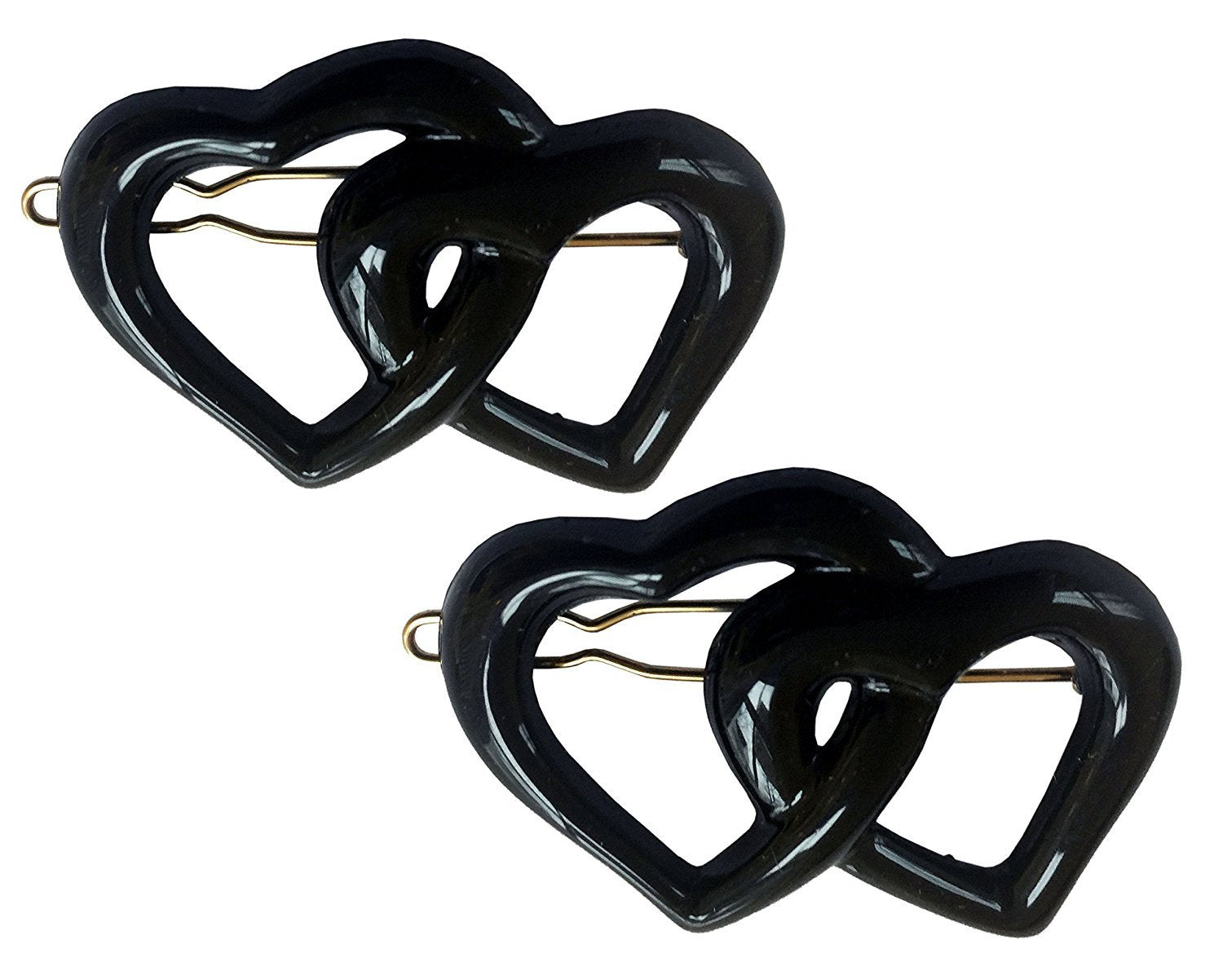 Parcelona French Twin Heart Black Small Celluloid Snap Pin Hair Barrette (2 pcs)-PARCELONA-ebuyfashion.com