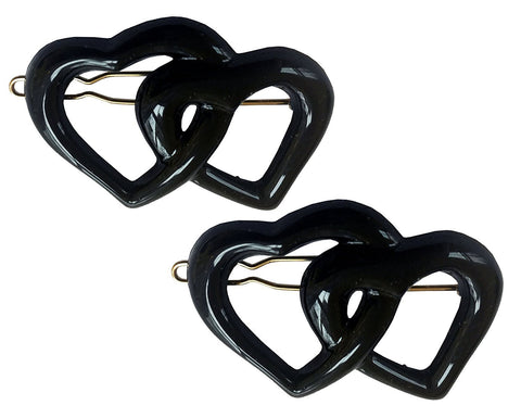 Parcelona French Twin Heart Black Small Celluloid Snap Pin Hair Barrette (2 pcs)-PARCELONA-ebuyfashion.com