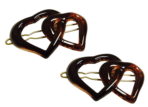 Parcelona French Twin Heart Shell Small Celluloid Snap Pin Hair Barrette - 2 Pcs-PARCELONA-ebuyfashion.com