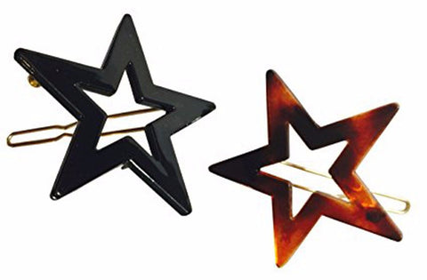 Parcelona French Twin Star Set of 2 Brown Shell N Black Celluloid Snap Hair Pins-PARCELONA-ebuyfashion.com