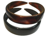 Parcelona French Wide 1 Inch Shell And Black Headbands with Inner Teeth Nibs 2pc-PARCELONA-ebuyfashion.com