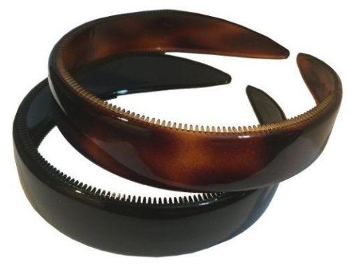 Parcelona French Wide 1 Inch Shell And Black Headbands with Inner Teeth Nibs 2pc-PARCELONA-ebuyfashion.com